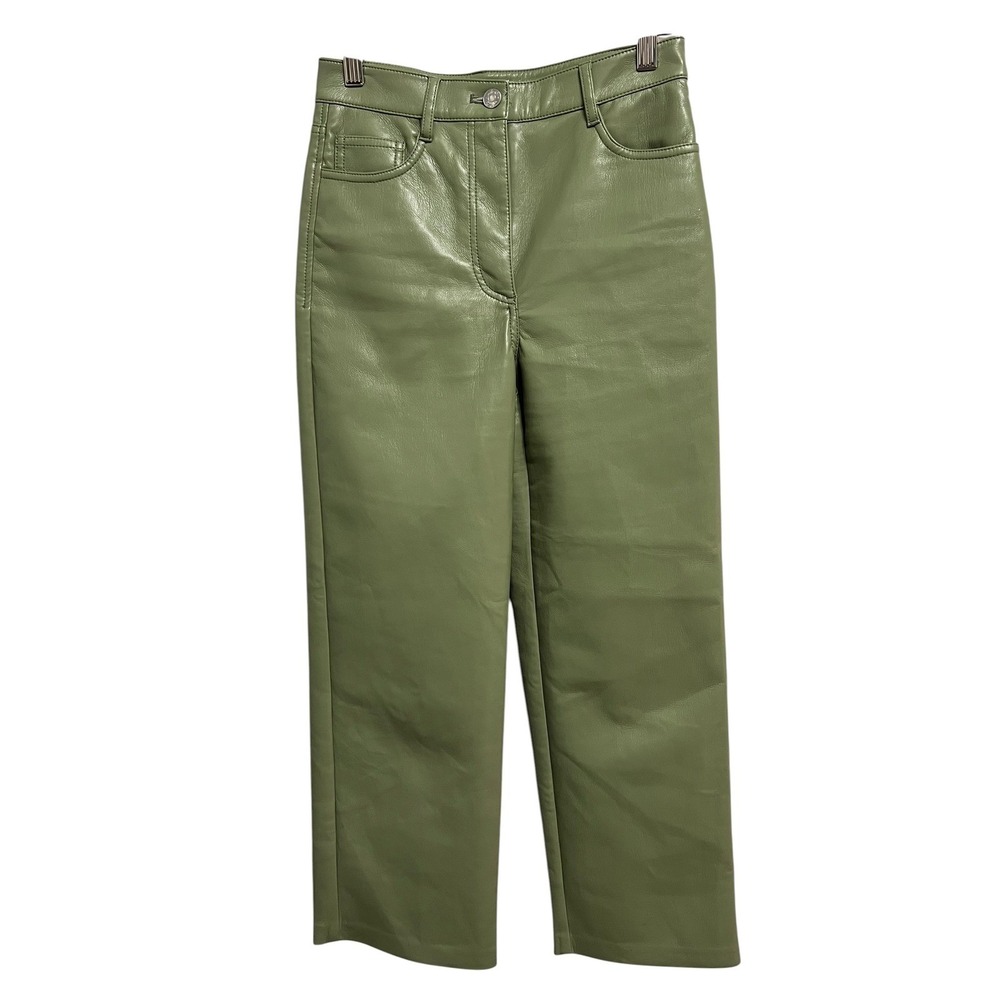 Wilfred Melina Vegan Leather Pants Women 0 Olive Green High Rise Ankle Cropped